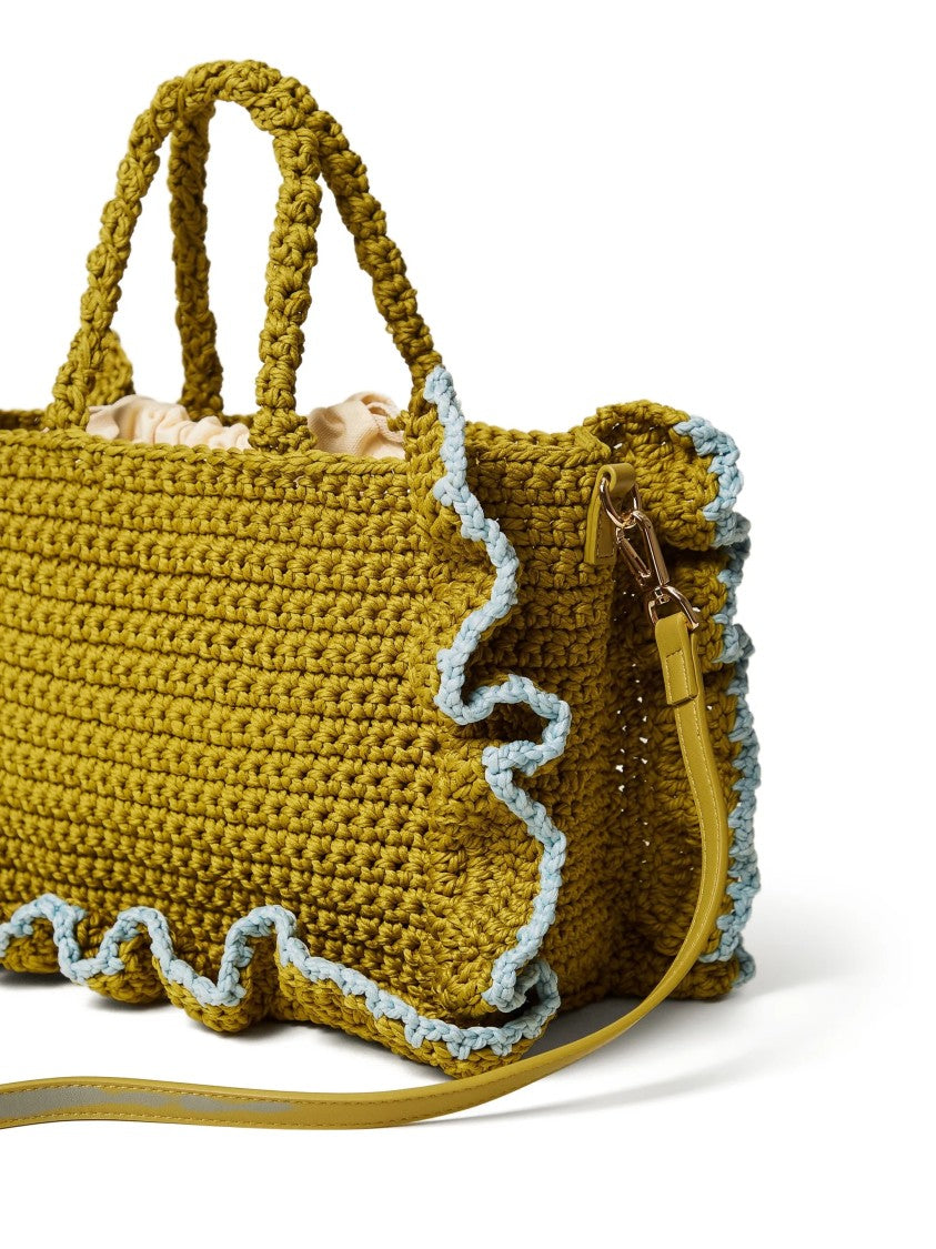 Twin-Set Mustard Yellow Rectangular Knit Handbag