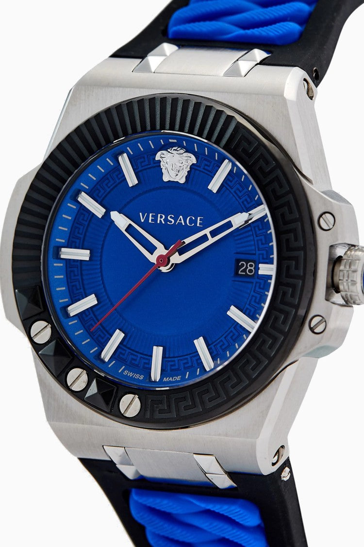 Versace Greca Logo 38Mm Women's Analog Watch With Blue Leather Strap