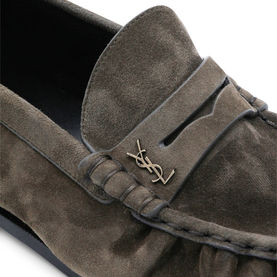 Saint Laurent Hand-Stitched Dark Brown Suede Loafers