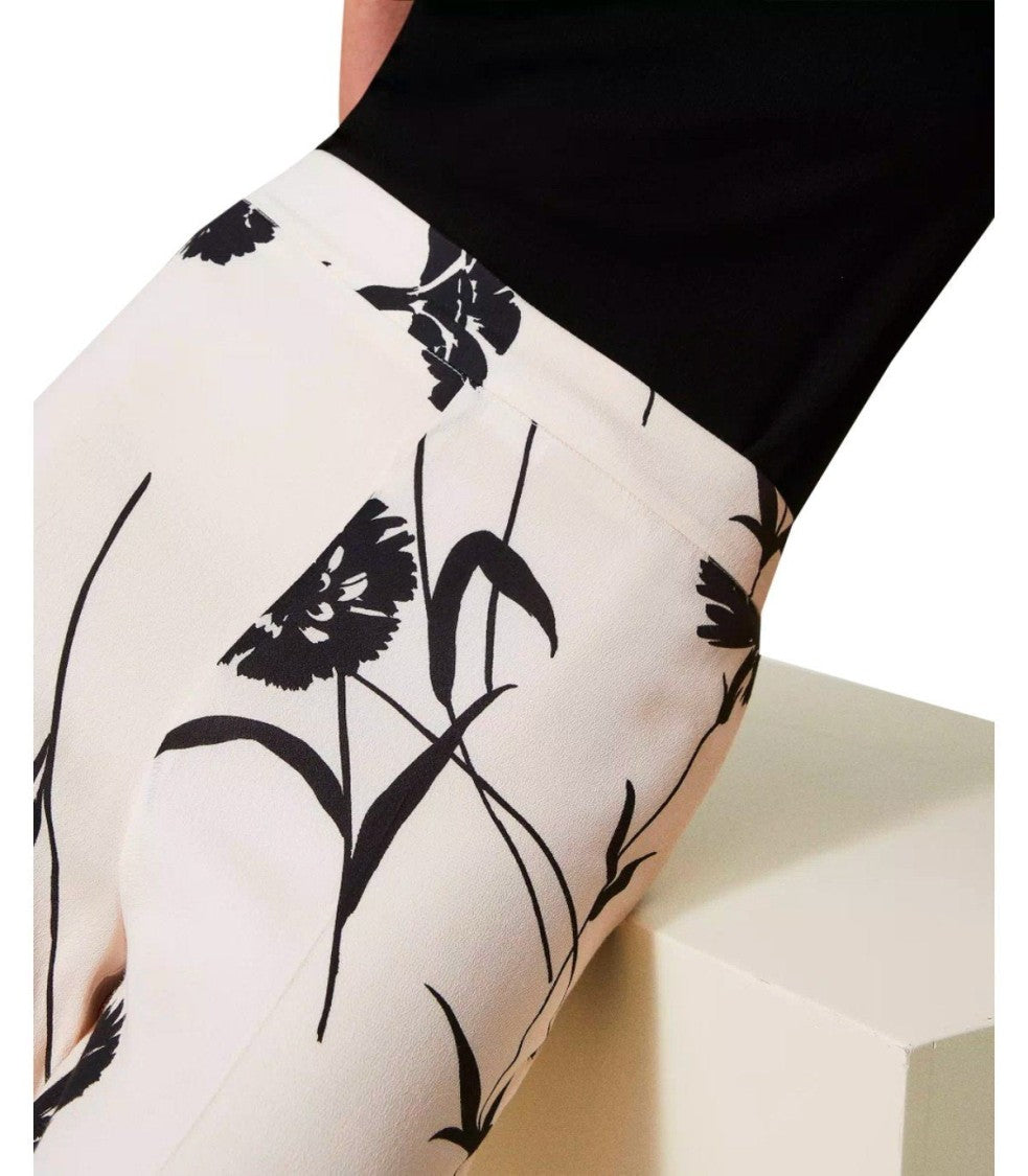 Twin-Set Cream Floral Wide Leg Pants
