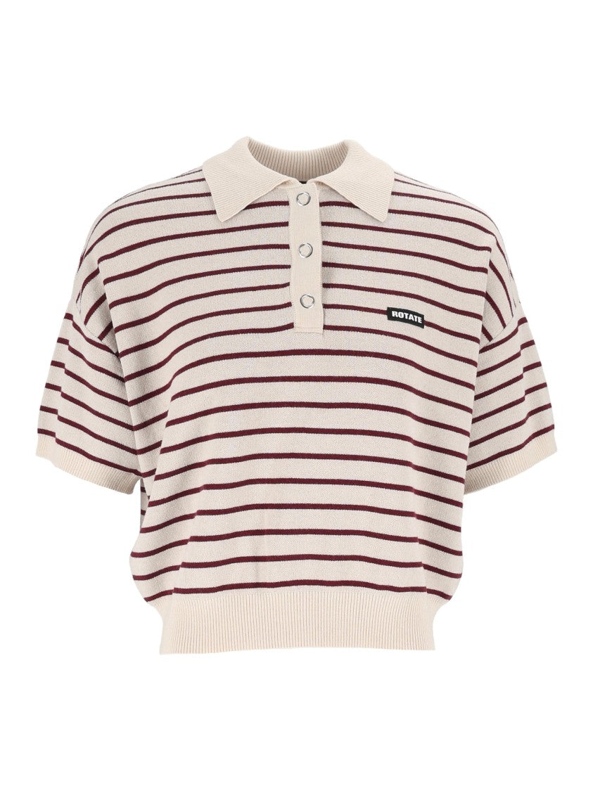 Rotate Beige Loose-Fit Knit Polo Shirt