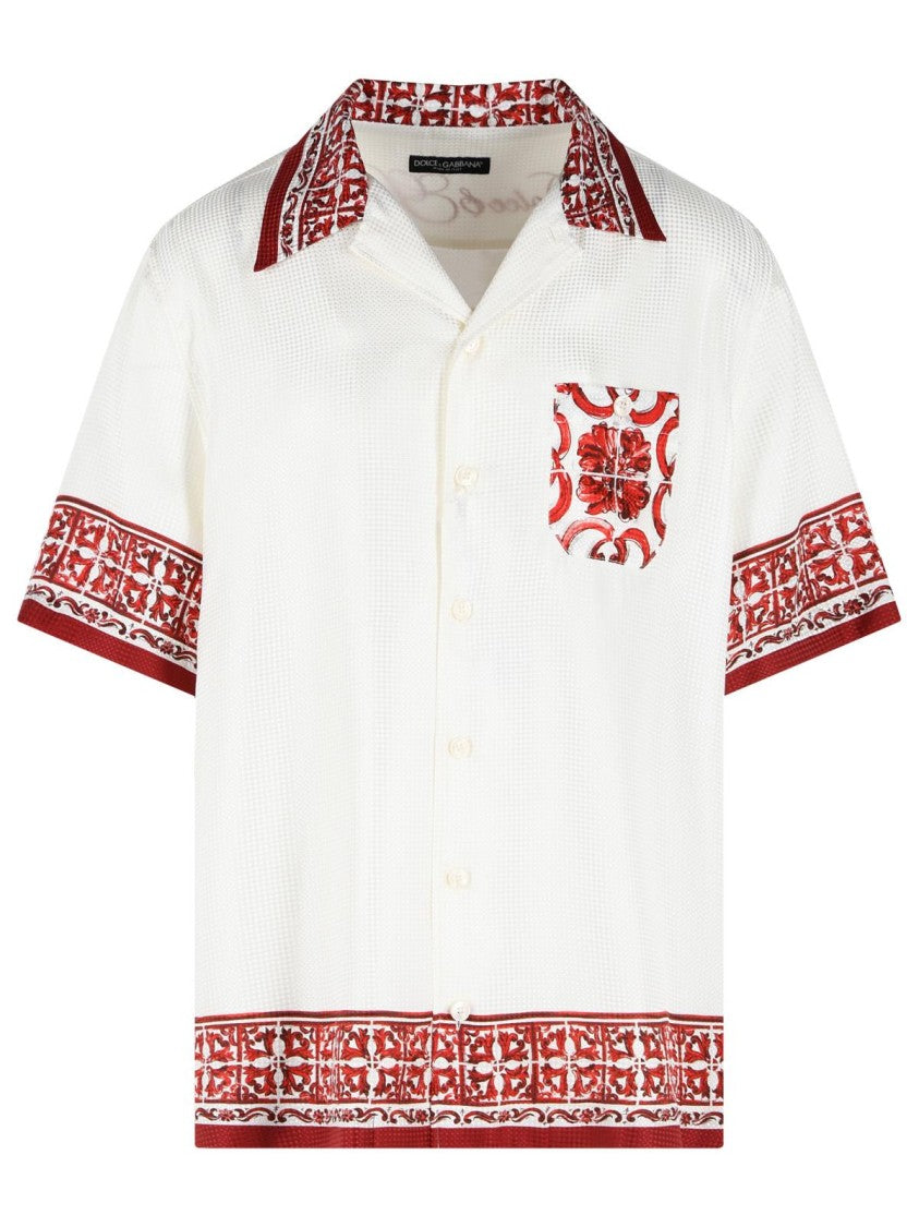 Dolce & Gabbana White Silk Maiolica Rubino Shirt