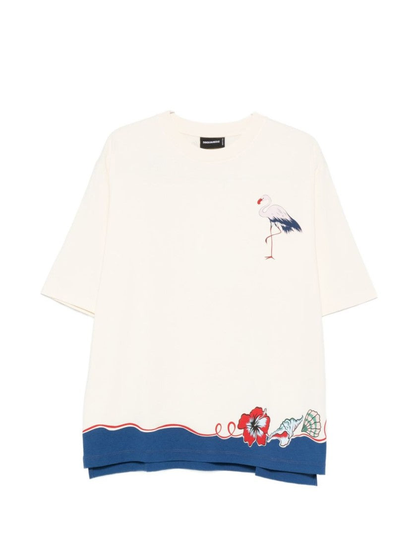 Dsquared2 Beige Silk And Nylon Lightweight T-Shirt
