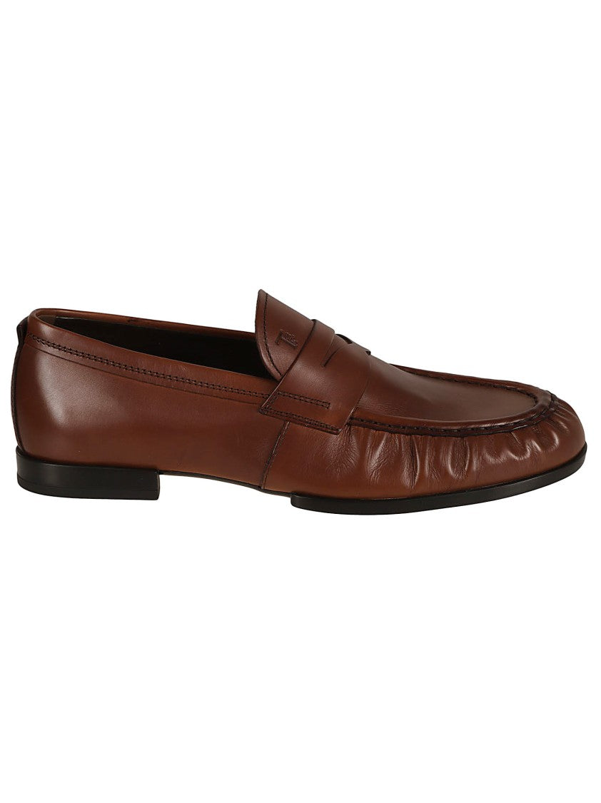 Tod's Minimally Designed Brown Calfskin Flat Shoes