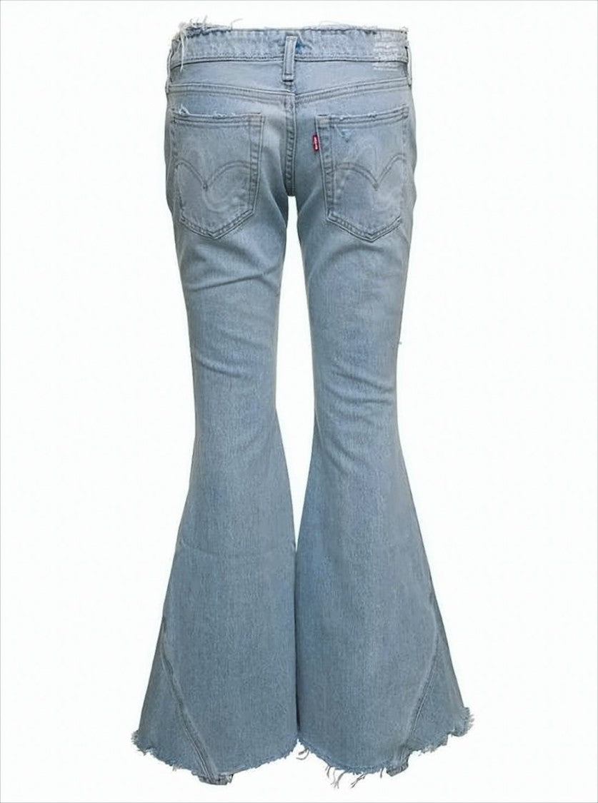 Erl Light Blue Distressed Flared Denim Pants