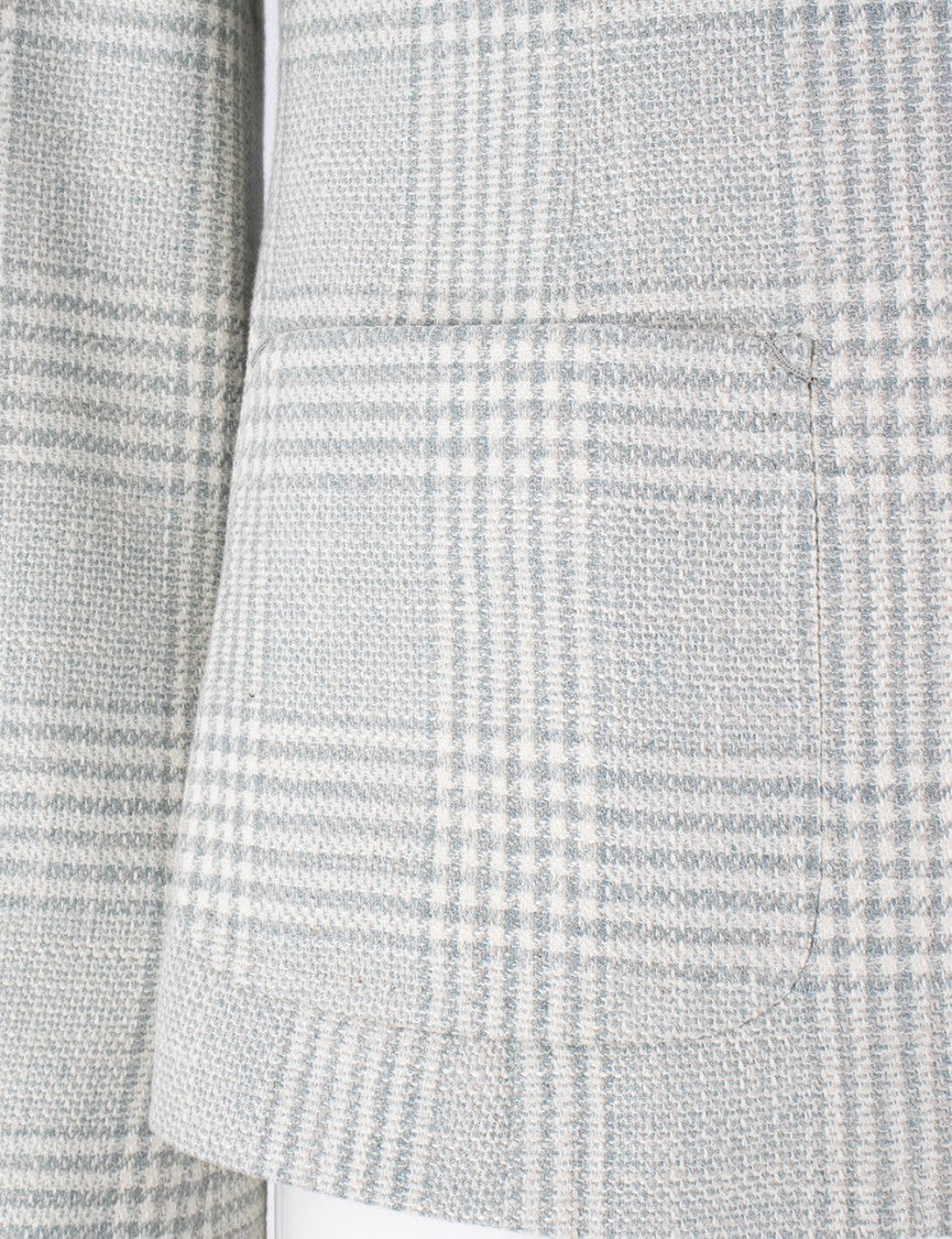 Kiton Sky Blue Plaid Single-Breasted Jacket