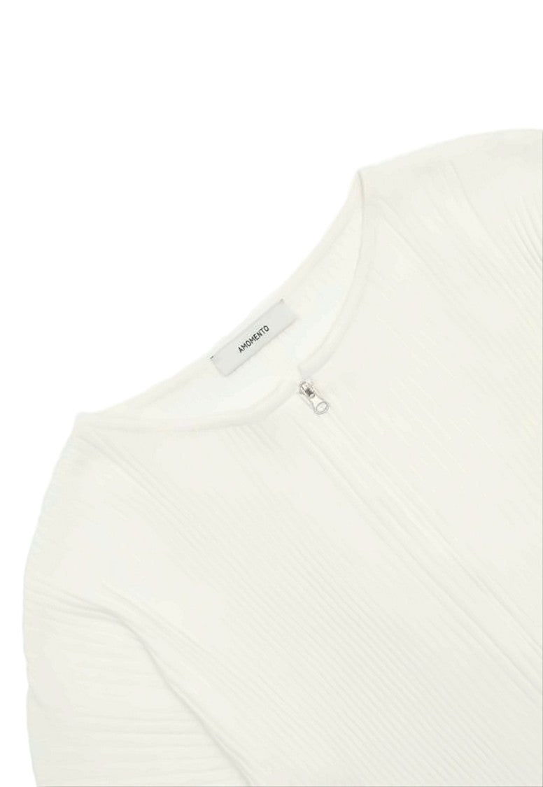 Amomento Cropped Ribbed Cardigan With Front Zipper Closure