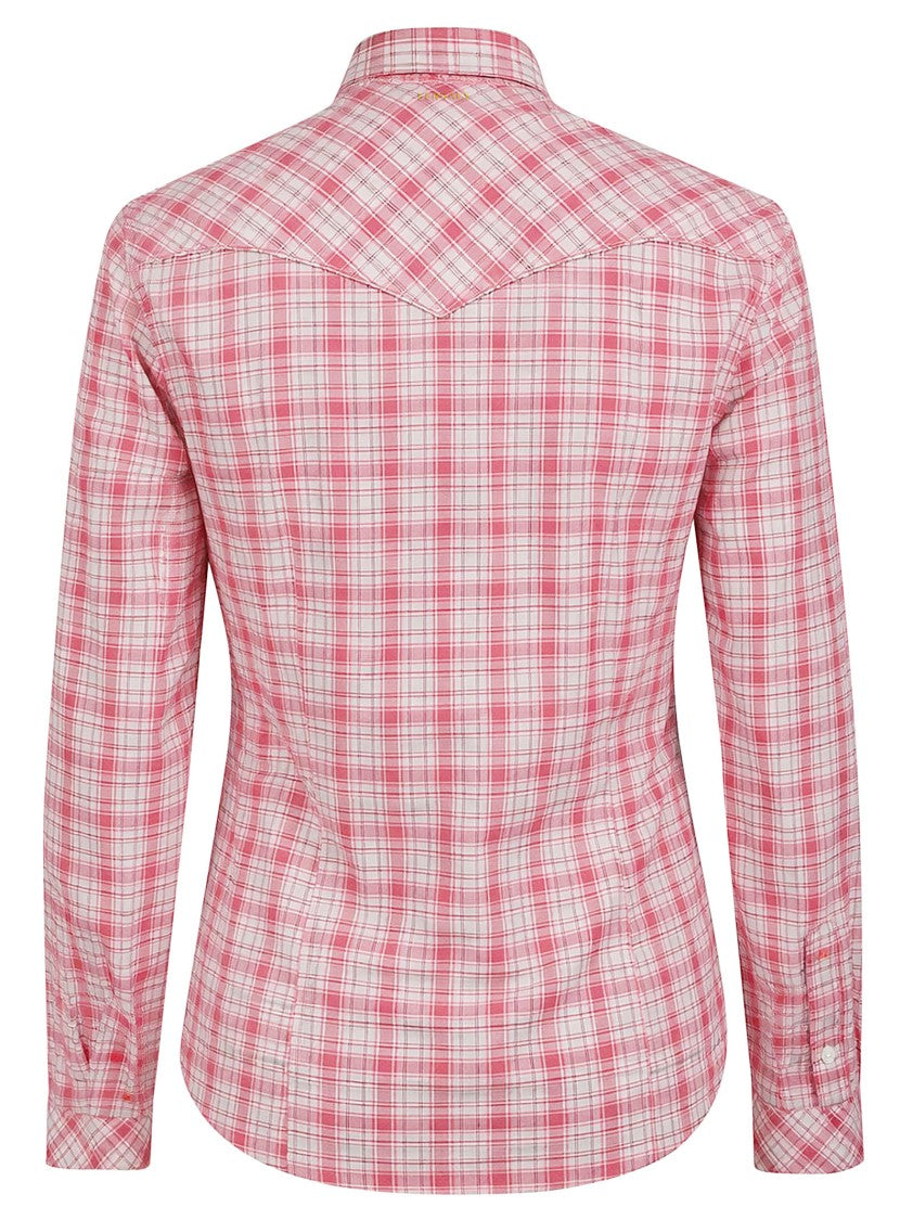 Versace Plaid Casual Shirt With Gold Accents And Tailored Detailing
