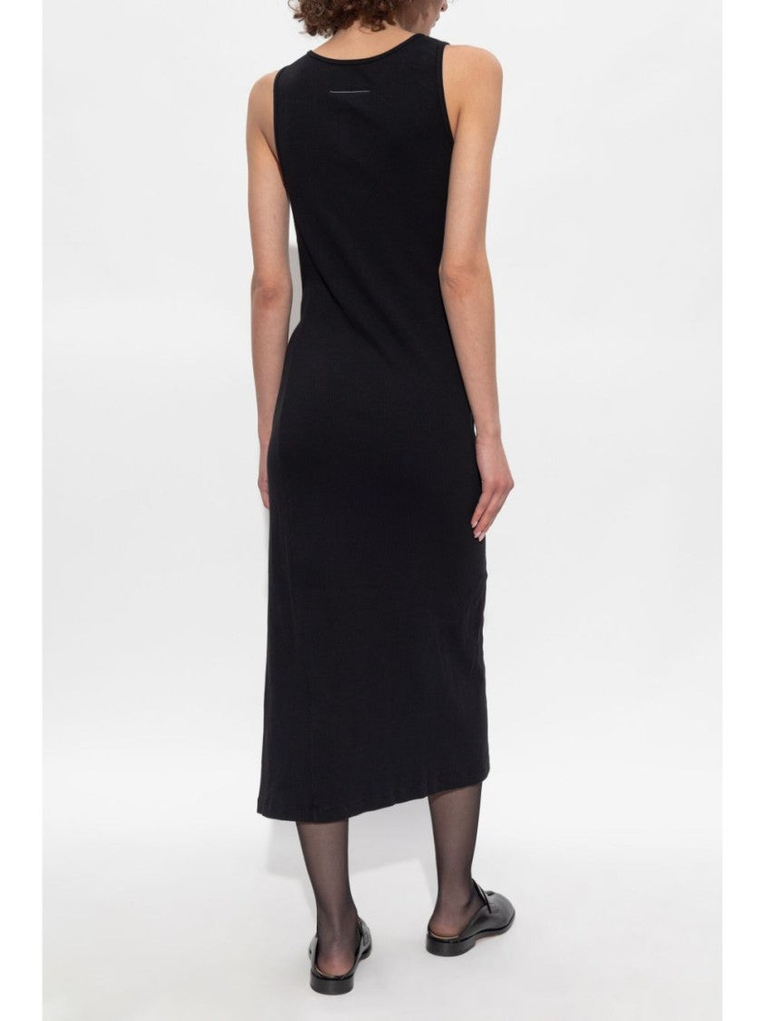 Mm6 By Maison Margiela Mid-Length Black Fine Ribbed Dress