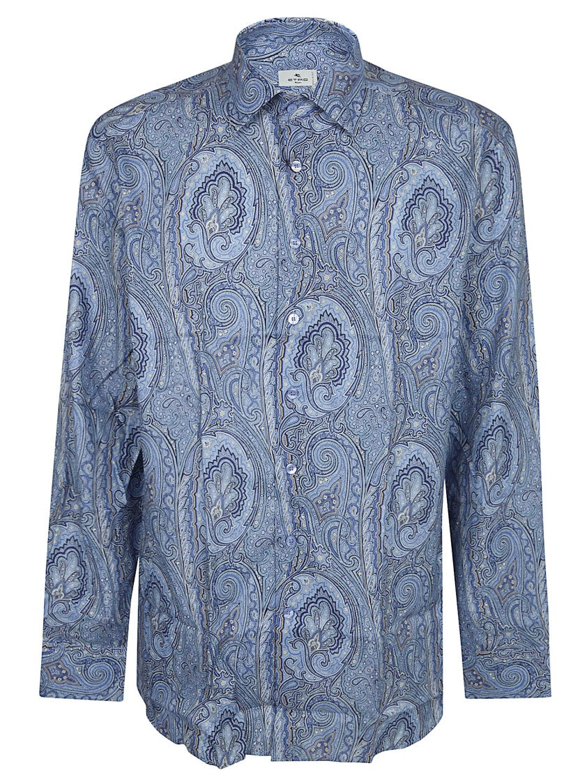 Etro Cotton Satin Shirt With All-Over Paisley Motif
