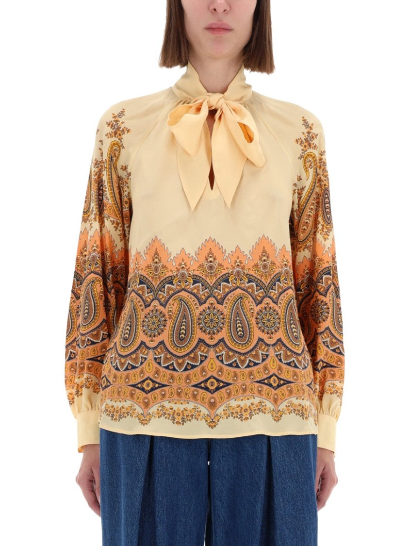Etro Multicolor Paisley Floral Silk Blouse