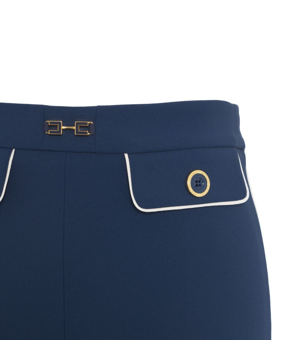 Elisabetta Franchi Crêpe Pants With Refined Piping And Logo Charm