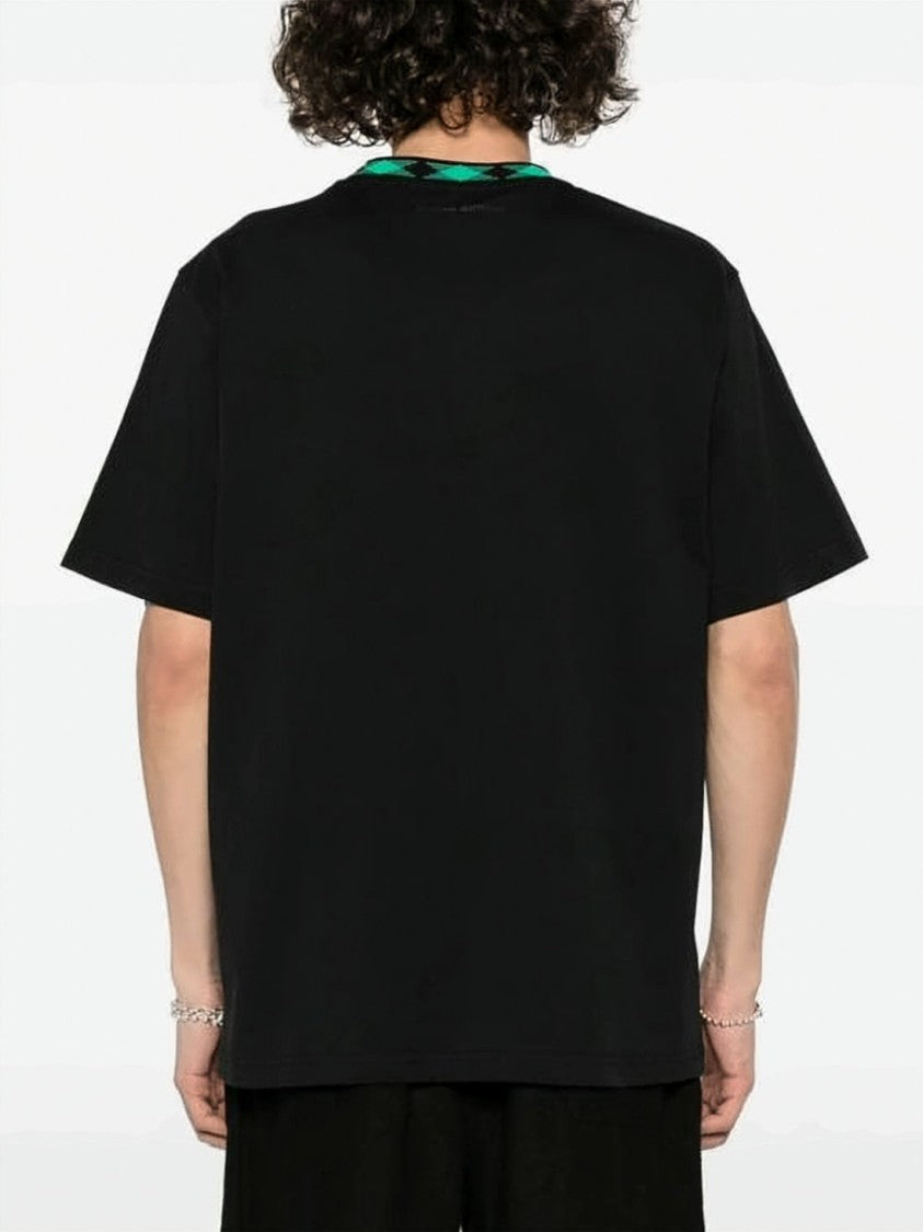 Wales Bonner Relaxed Fit Short-Sleeve T-Shirt With Checkered Neckline Detail