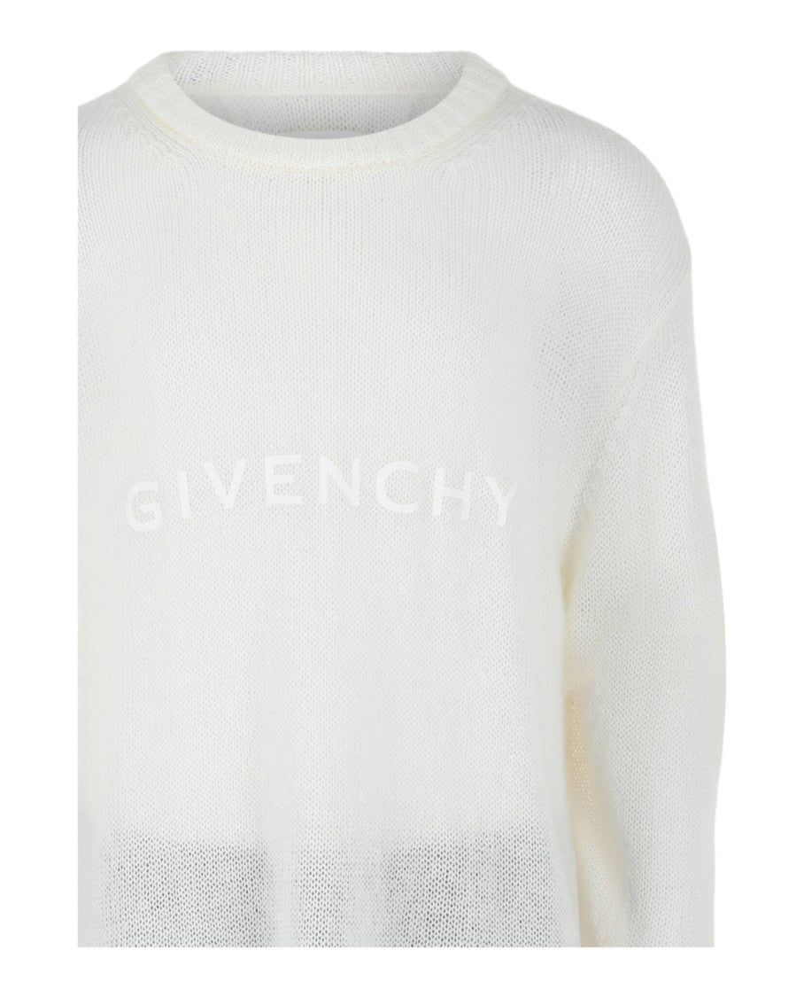 Givenchy Distressed White Knit Sweater With Graphic Print