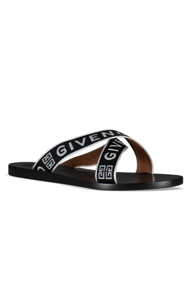 Givenchy Crossed Fabric Strap Sandals With Givenchy Logo