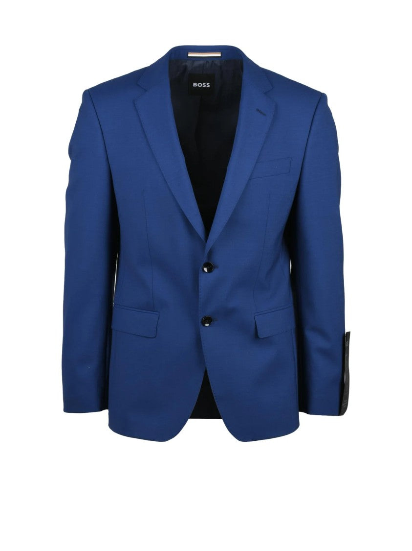 Boss Blue Fitted Button-Front Cotton-Blend Blazer