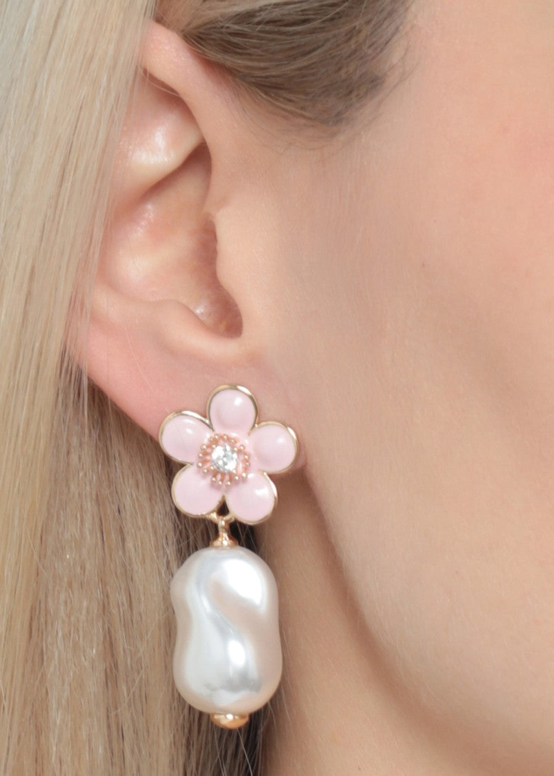 Self-Portrait Floral Design Pearl Earrings With Zircon Accents