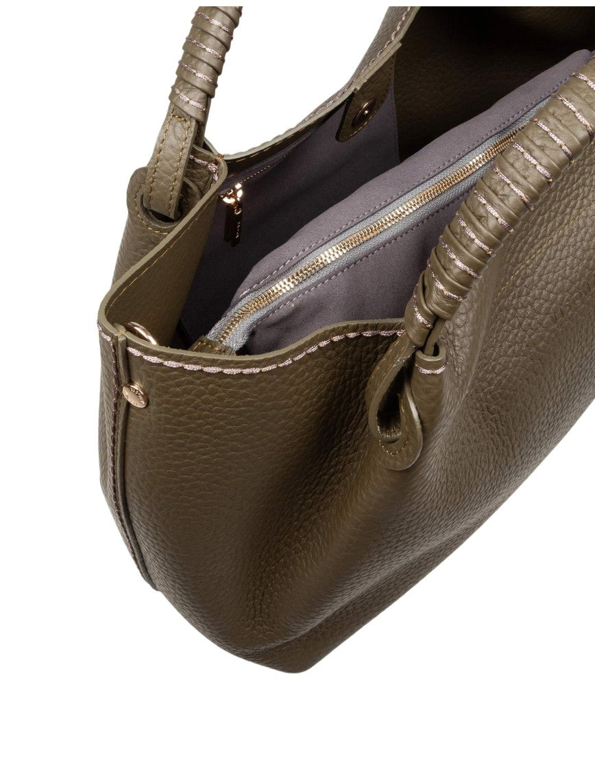 Visona Mia Leather Shoulder Bag, Moss Green