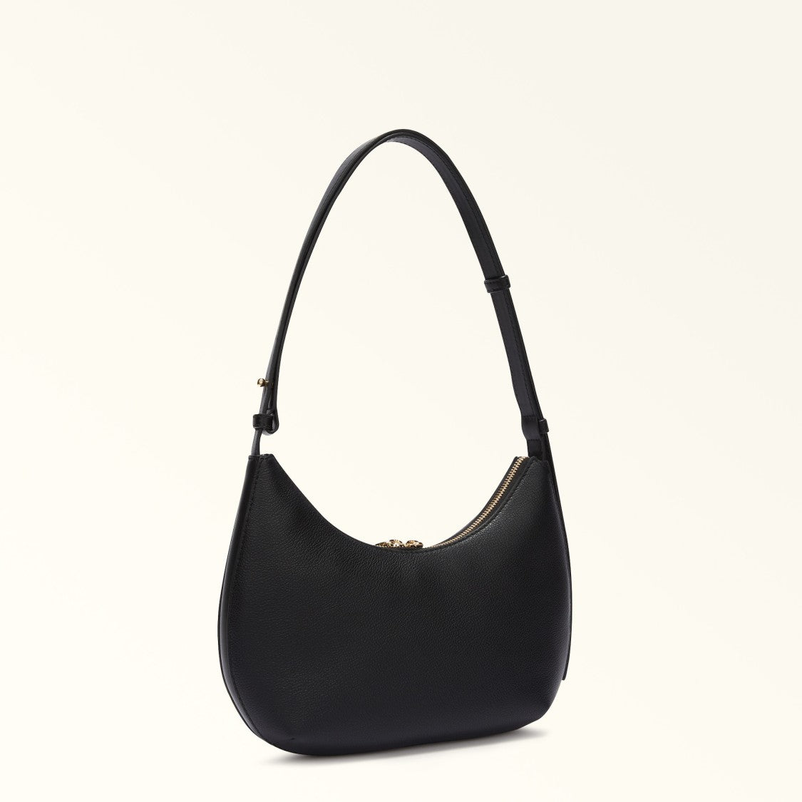 Furla Crescent Black Smooth Leather Shoulder Bag