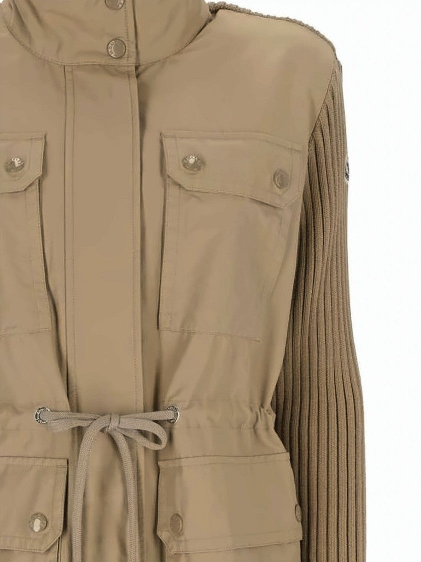 Moncler Structured Front Jacket With Ribbed Knit Sleeves