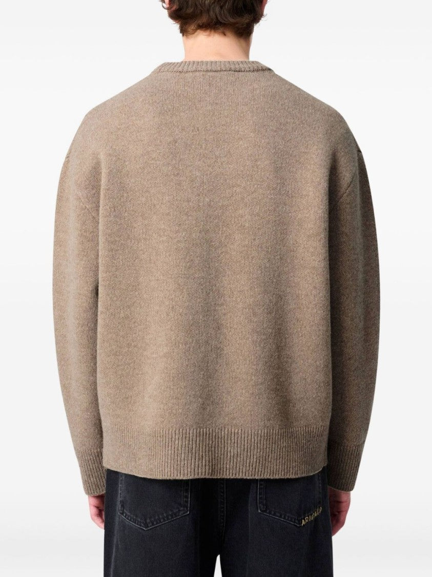 Axel Arigato Relaxed Fit V-Neck Wool Cardigan With Embroidered Logo