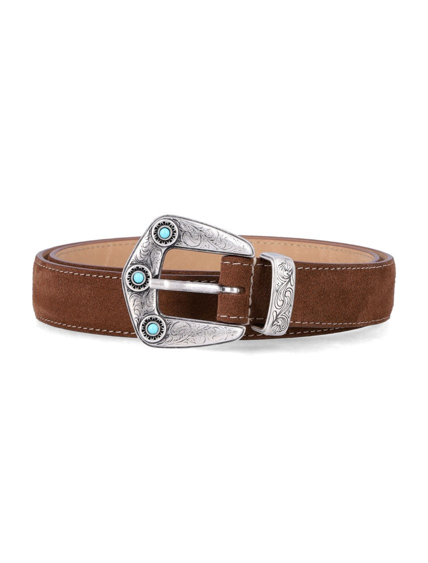 Mancini 1979 Padded Brown Suede Belt With Turquoise Stone Accents