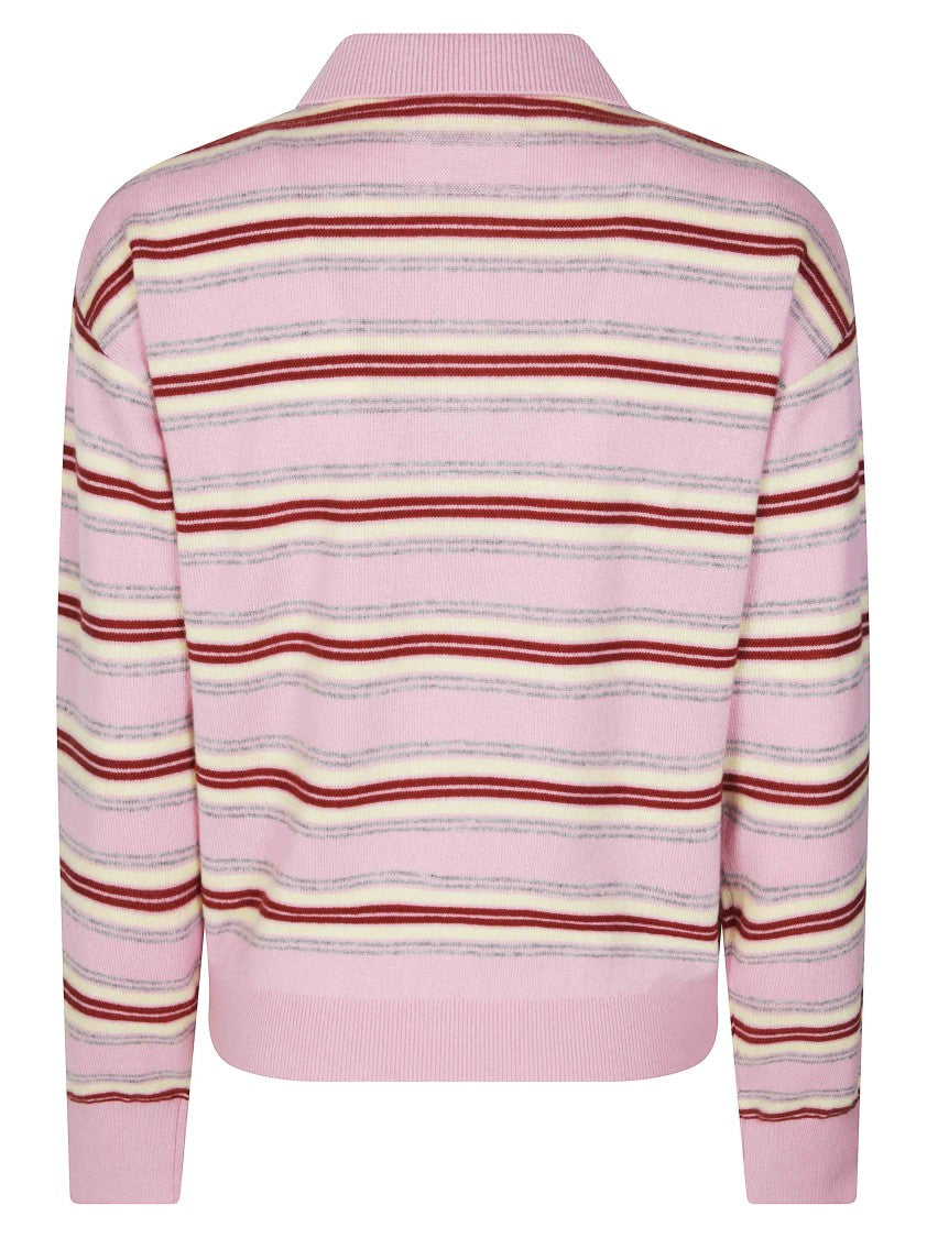 Guest In Residence Collegiate Stripe Cropped Knit Polo Shirt