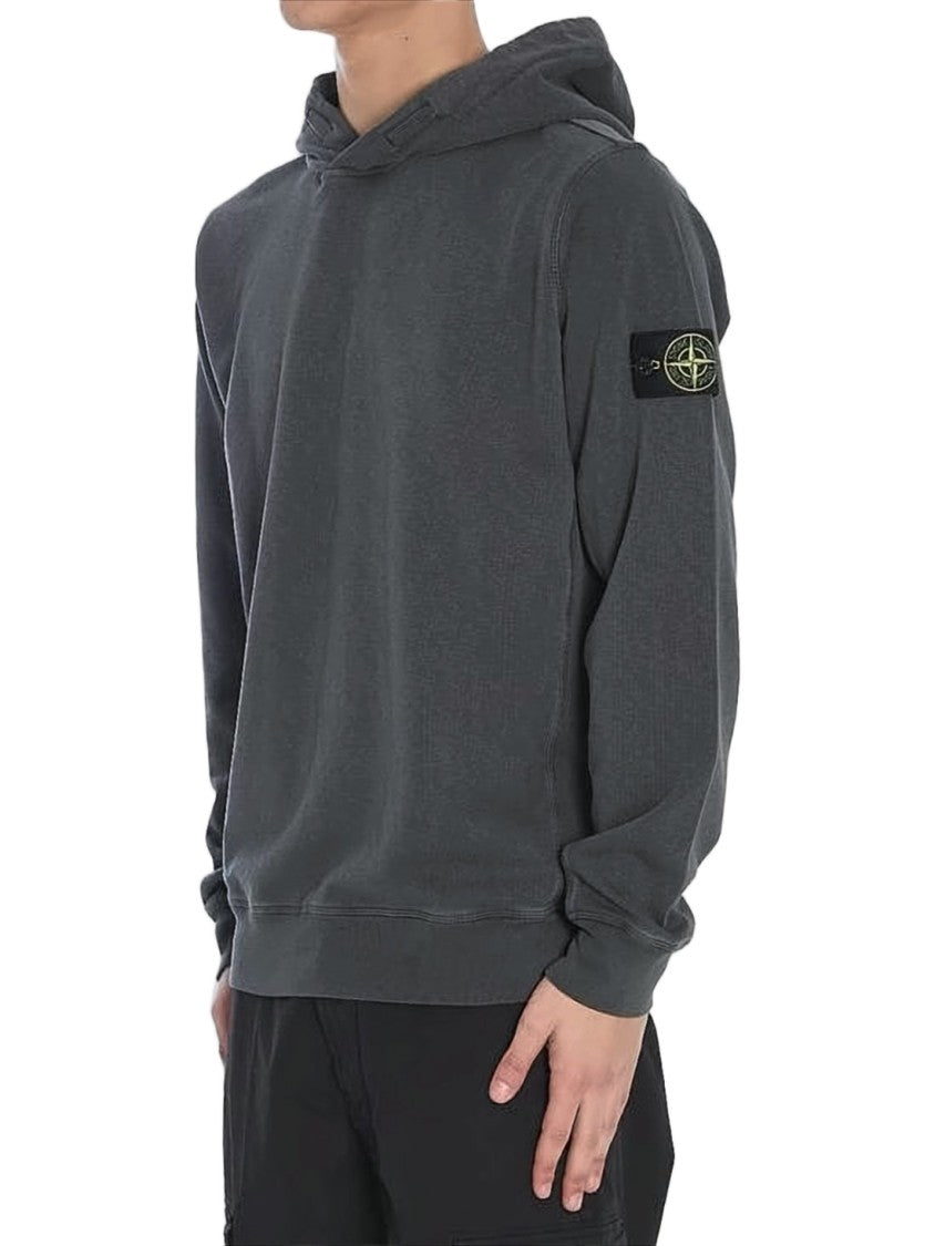 Stone Island Minimalist Dark Grey Hoodie With Branded Patch