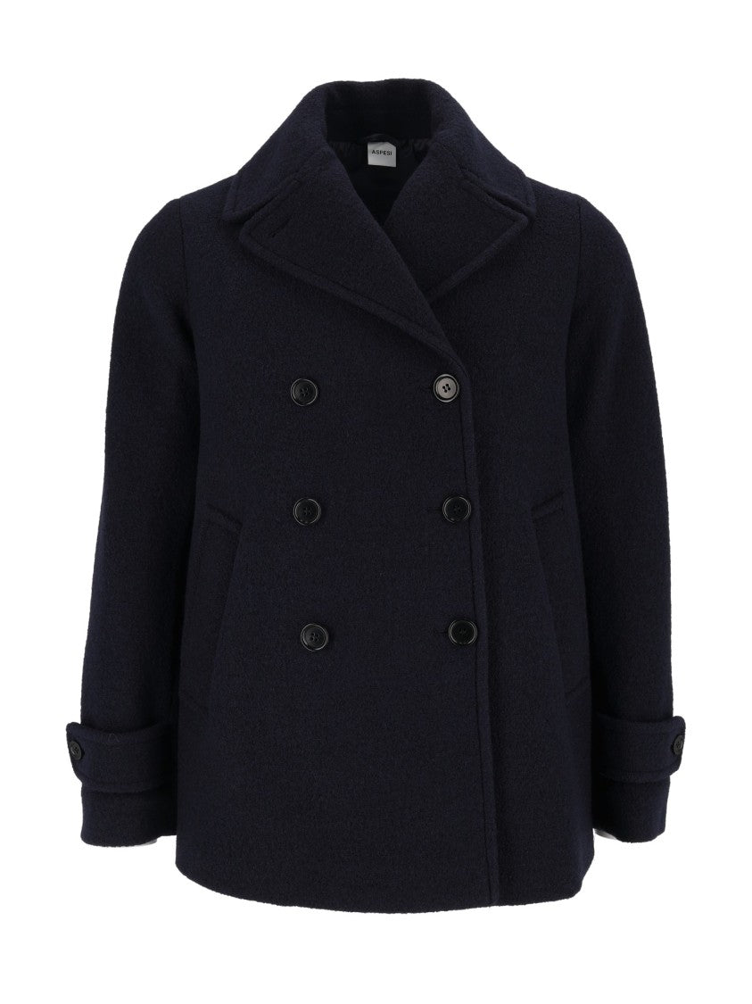 Aspesi Wool Double-Breasted Boxy Coat
