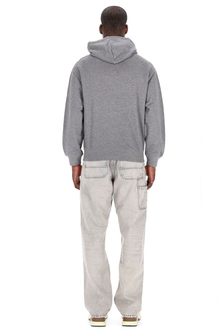Maison Kitsuné Cropped Grey Hoodie With Drawstring Hood And Bold Logo