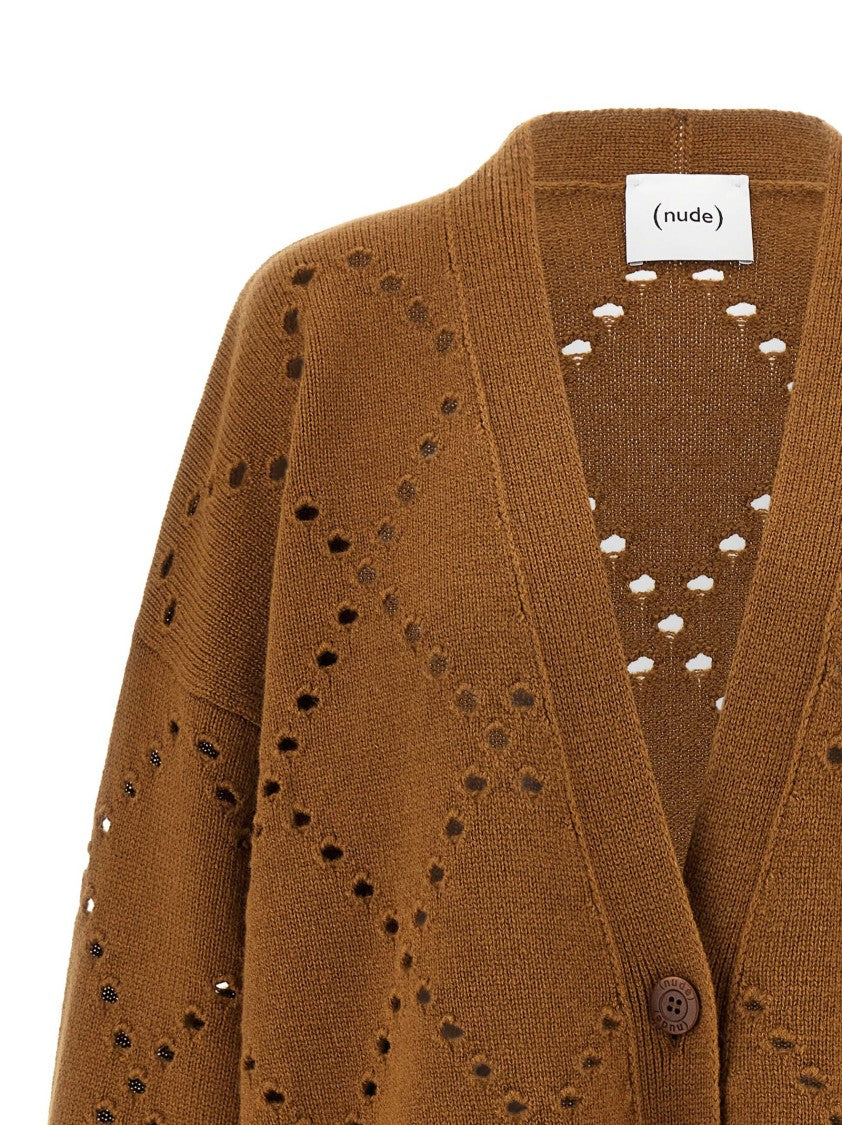 Nude Argyle Cut-Out Cardigan