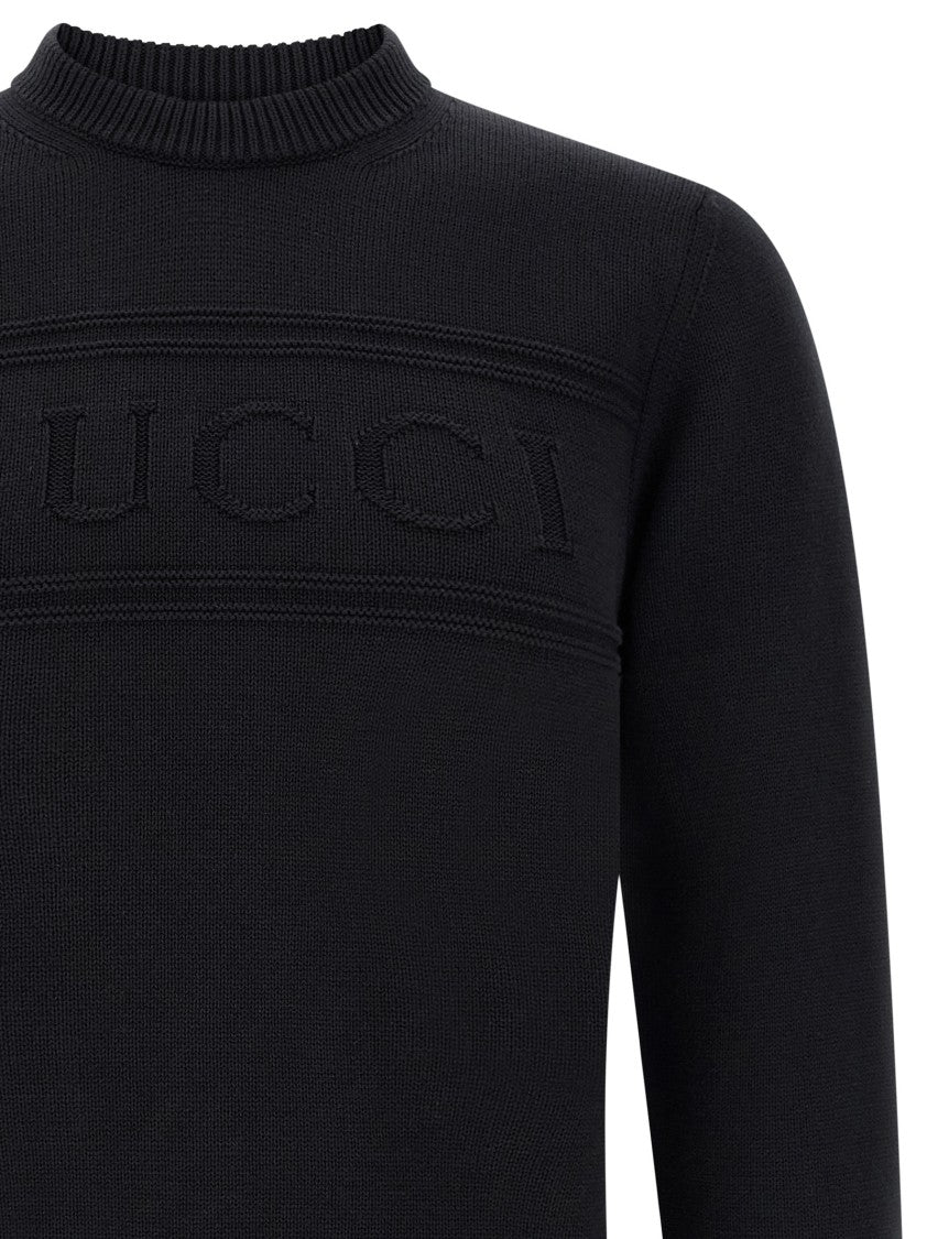 Gucci Intarsia Knit Sweater With Crew Neck And Ribbed Trims