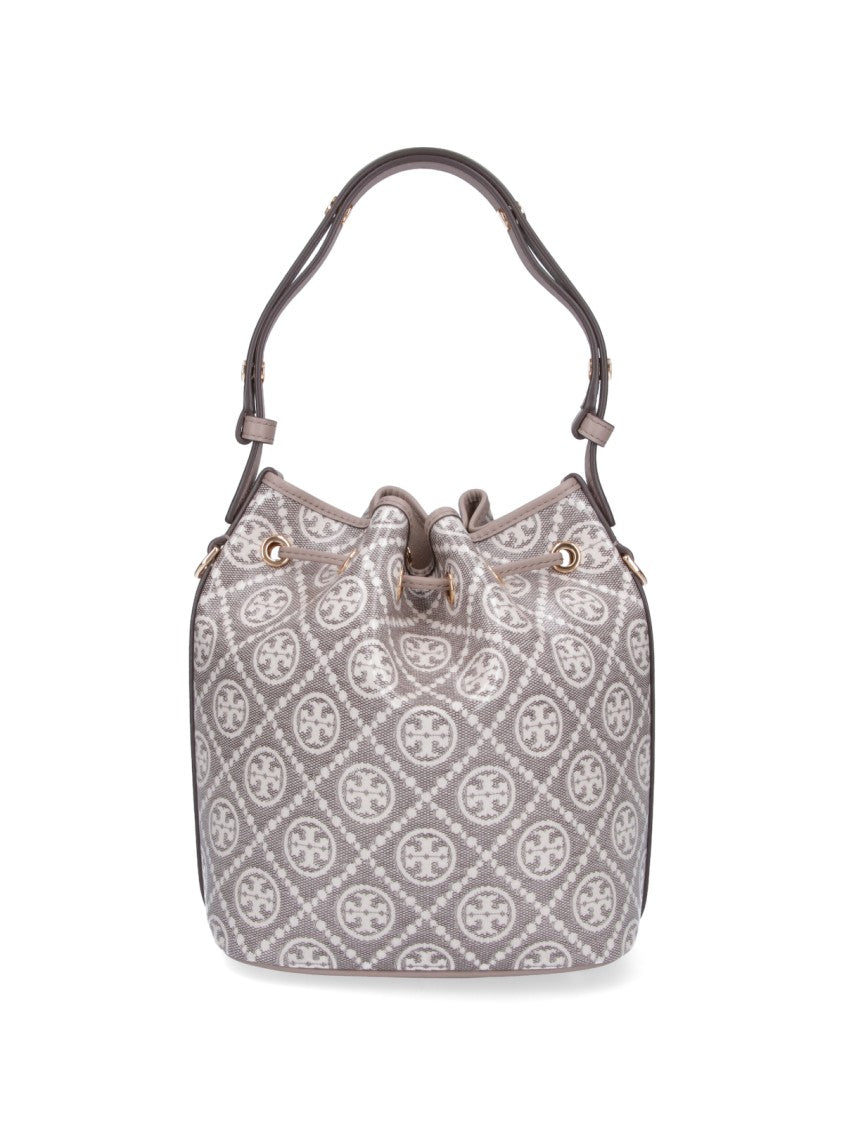 Tory Burch Bucket-Style Handbag With Geometric Pattern And Gold-Tone Accents