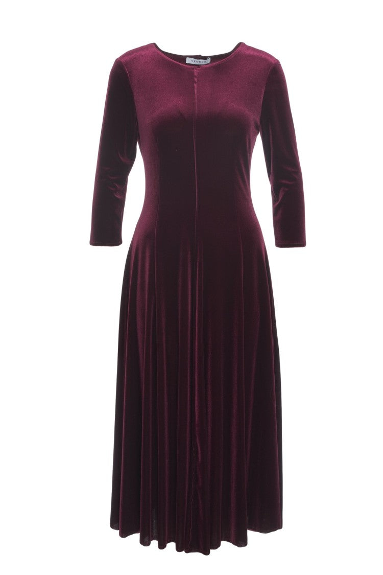 Gender Burgundy Velvet Maxi Dress With Fitted Bodice