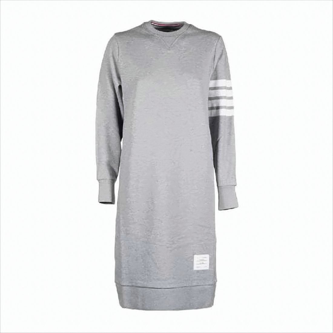 Thom Browne Heather Grey Midi Dress With Striped Sleeve Detail