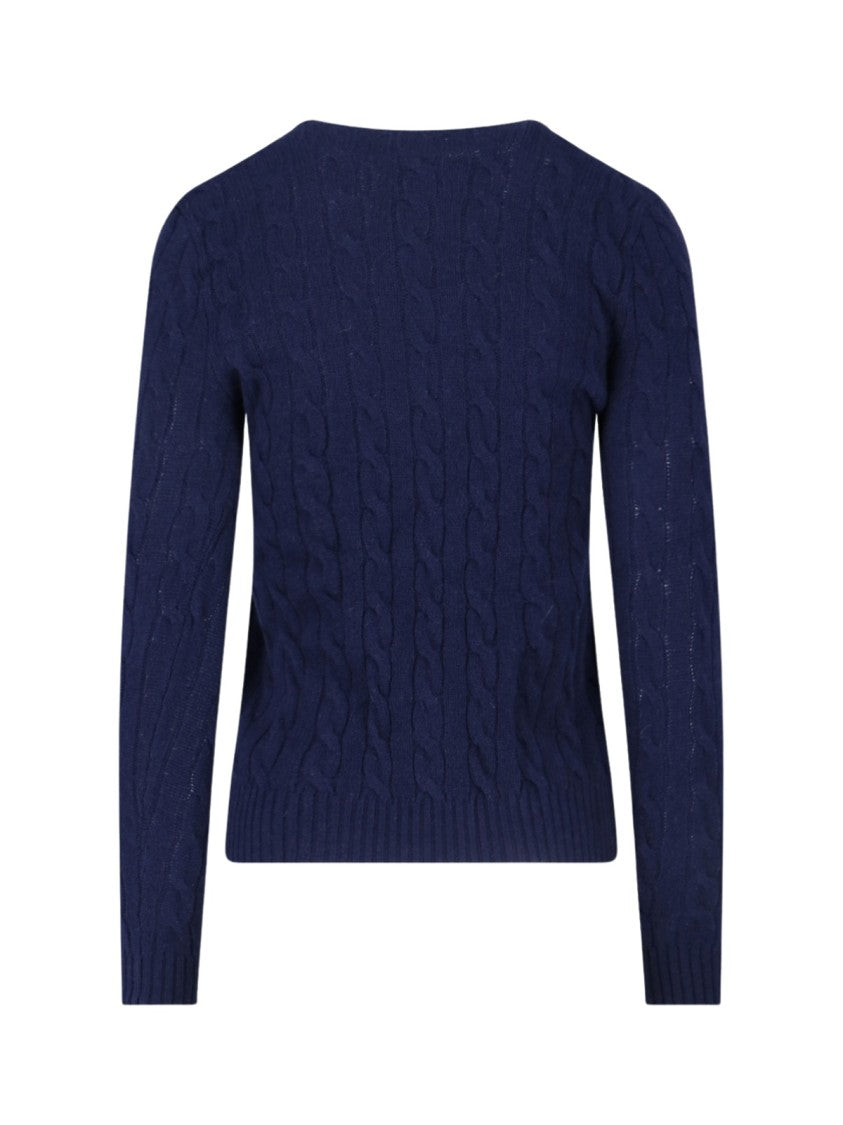 Polo Ralph Lauren Navy Cable-Knit Ribbed Crew Neck Sweater