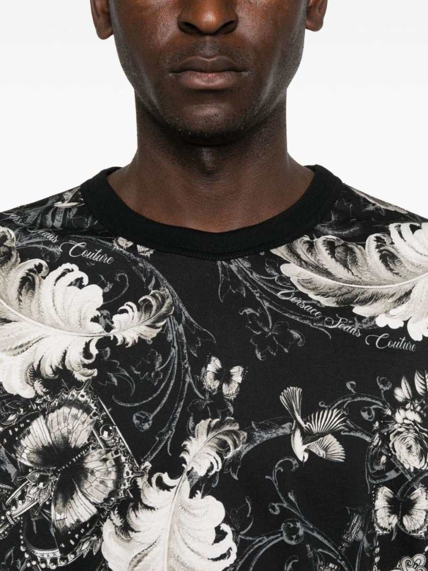 Versace Jeans Couture Baroque-Print Cotton T-Shirt With Classic Crew Neckline