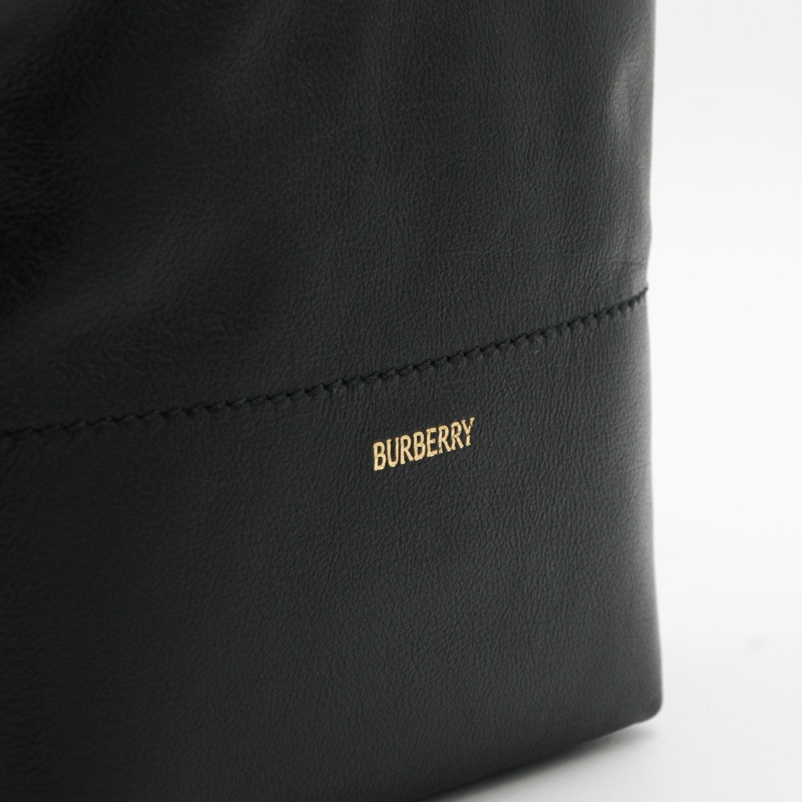 Burberry Structured Black Leather Bucket Bag With Classic Check Strap