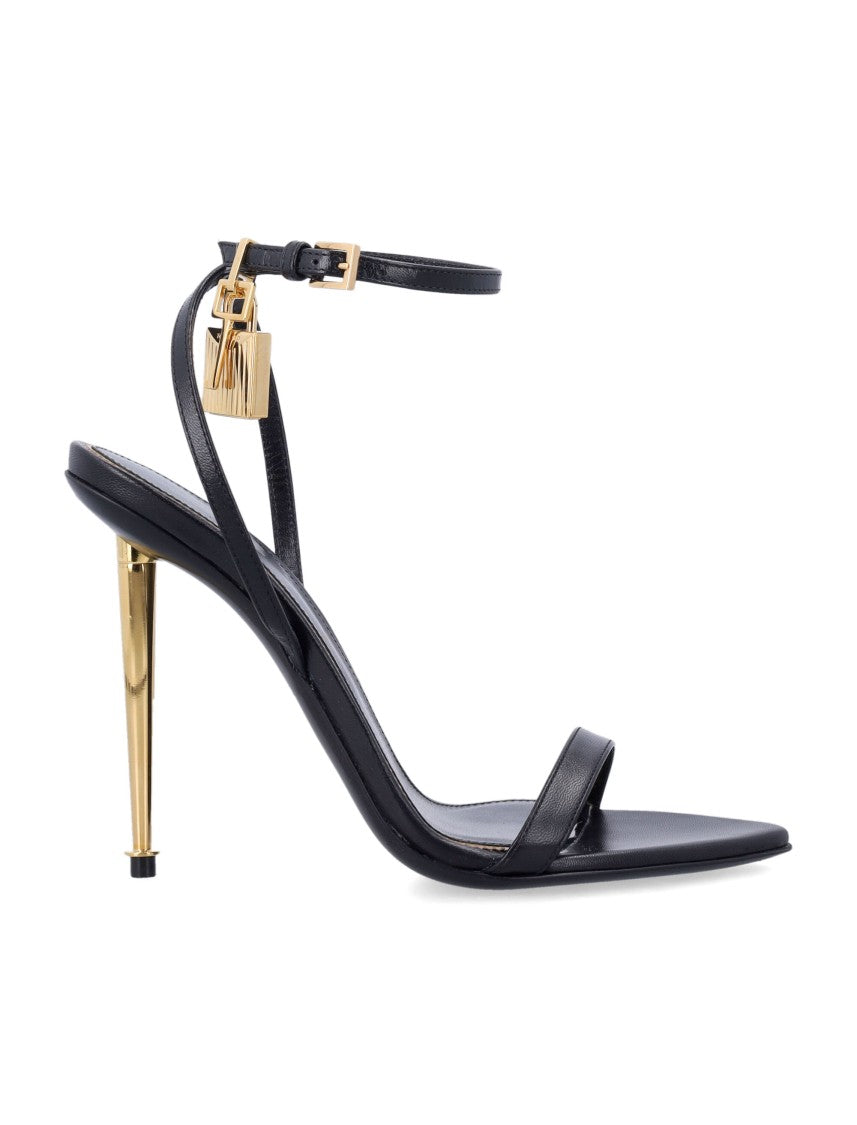 Tom Ford Leather Metallic Heel Padlock Sandals