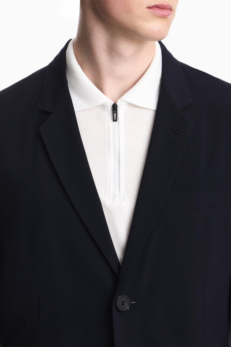 Emporio Armani Navy Two-Button Viscose-Blend Blazer