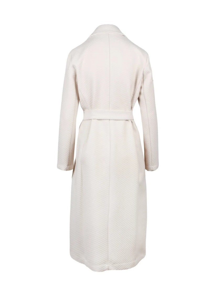 Lakore White Belted Wool-Blend Long Coat