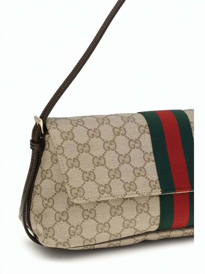 Gucci Canvas Shoulder Bag With Monogram Pattern And Signature Stripe