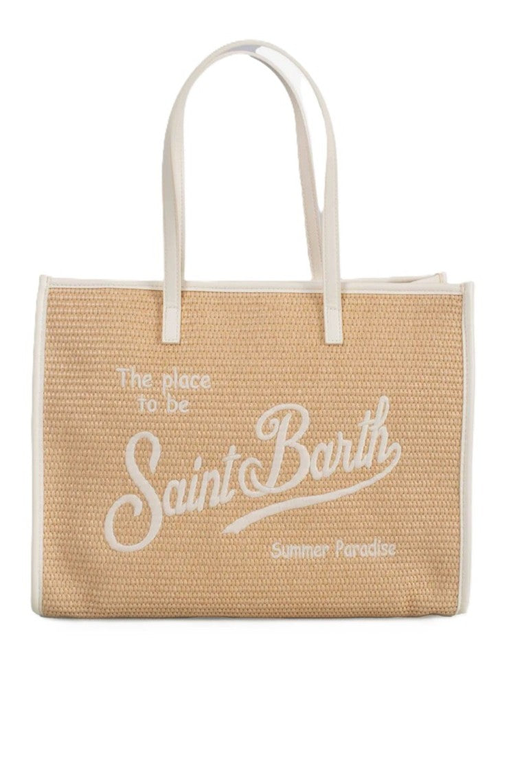 Mc2 Saint Barth Rectangular Woven Tote Bag With Embroidered Detail