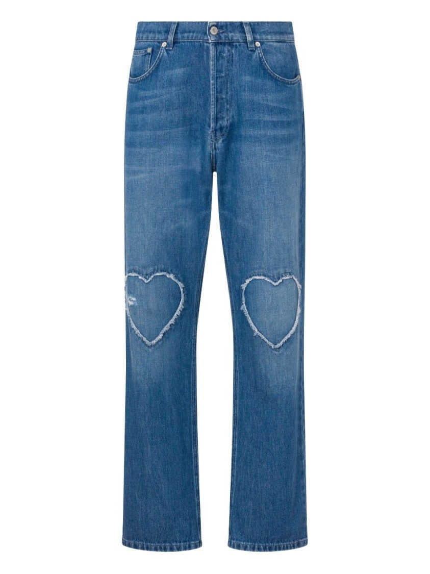 Moschino Straight-Leg Jeans With Frayed Heart-Shaped Patches