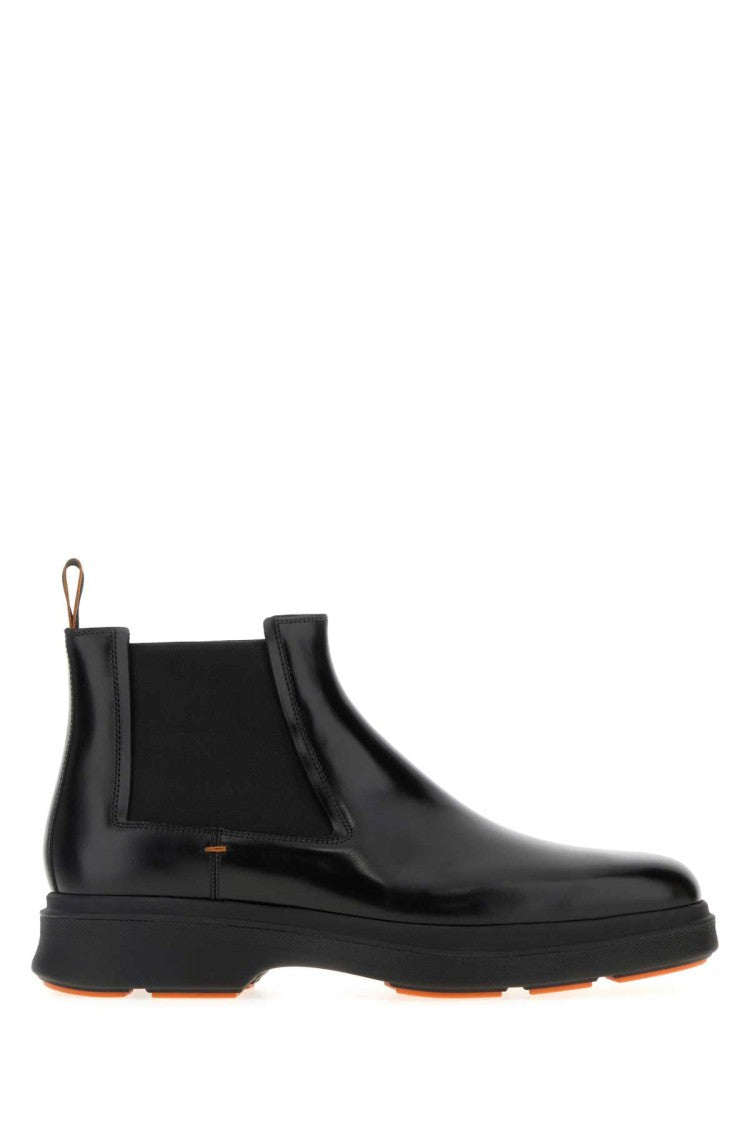 Santoni Black Leather Easy Nova Ankle Boots