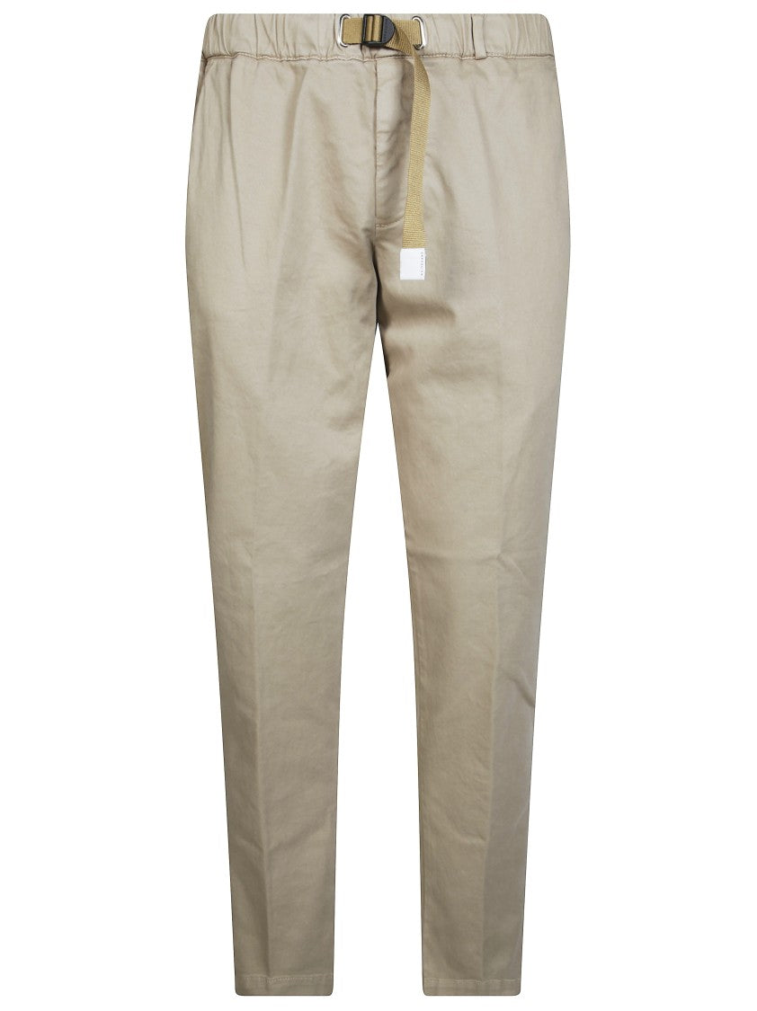 White Sand Straight-Leg Gabardine Belted Trousers