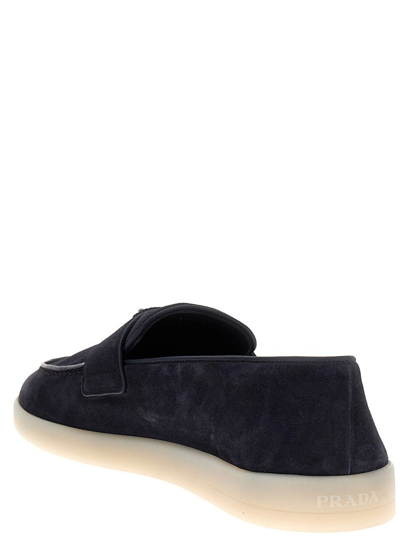 Prada Suede Loafers With Triangle Enamel Logo