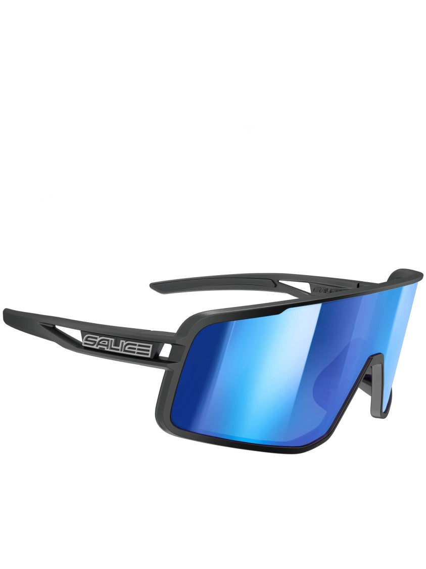 Salice Black Occhiale Blue Mirrored Angular Sunglasses