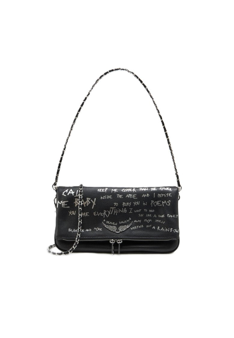 Zadig & Voltaire Black Rock Graffiti Compact Shoulder Bag
