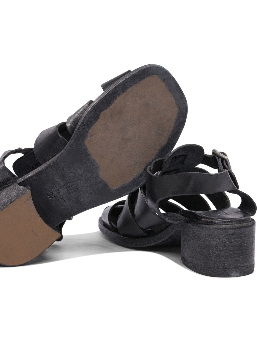Moma Strappy Black Calf Leather Sandals